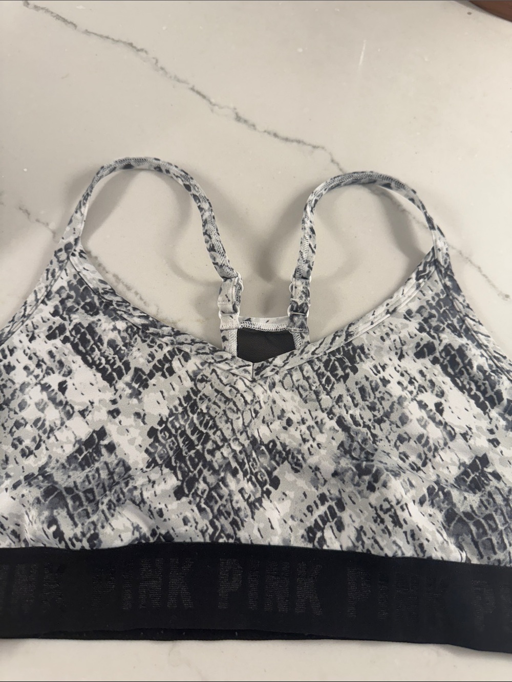 PINK Bralette sports bra with Grey Snake Print black trim size aprox M
